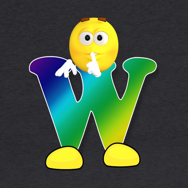 Letter W Alphabet Smiley Monogram Face Emoji Shirt for Men Women Kids by PatrioTEEism